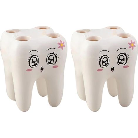Porte-brosses à dents KICHOUSE blanc , motif dent , lot de 2 , en plastique , étagère salle bain mul (1/5)