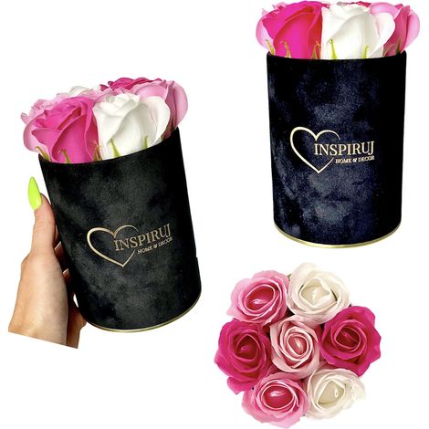 Flowerbox Inspiruj - Scatola nera con rose di sapone - n. 11 mix di fucsia e rosa (1/5)