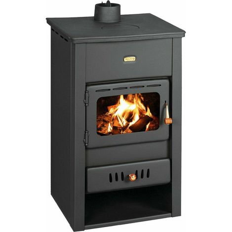 Poêle à bois pour chauffage central. Poêle à combustible solide avec chaudière intégrée. Puissance de chauffage 6.2 + 7.1 kw. Couvercle en fonte. Modèle Prity K2 CP W10 (1/4)