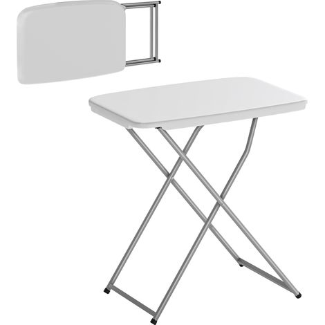 Mesa plegable portátil para camping con altura ajustable en 5 niveles, tablero de HDPE y estructura metálica, 75x50x73,5 cm, blanca