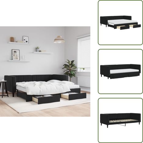 Tagesbett Ausziehbar mit Schubladen Schwarz 90x200 cm Samt - Schlafsofa - Gästebett - Tagesbett - Doppelbett - Wohnzimmermöbel (1/5)