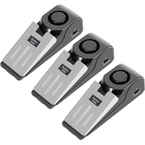 Butée de porte portable 2 en 1 avec cale de sol et alarme de sécurité puissante (120 dB) pour la maison, les voyages et les appartements (lot de 3). (1/5)