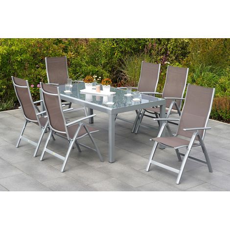 Carrara Set 7tlg 6 Sessel Tisch Halbrundprofil 190x100cm