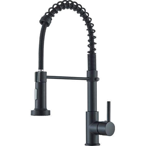 Robinet de cuisine noir 2 modes - Robinet de cuisine avec douchette extensible en acier inoxydable 304 - Robinet à ressort hélicoïdal - Mitigeur de cuisine - Fonction pivotante à 360° (1/5)