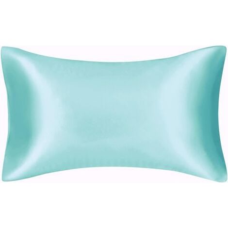 Taie d'oreiller en satin soyeux pour cheveux et visage - Lot de 2 - Anti-rides - Fermeture éclair dissimulée - 50 x 75 cm(Eau bleue) (1/5)