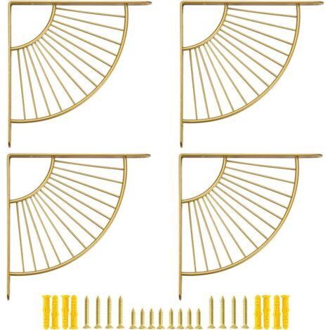 Lot de 4 petits supports d'étagère décoratifs en laiton de 15,2 cm, décoration murale dorée, support d'étagère moderne de 15 cm pour étagères flottantes à faire soi-même, doré