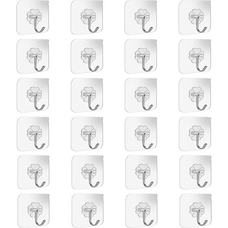 Lot de 24 crochets muraux et de plafond adhésifs et résistants pour salle de bains et cuisine, 10 kg (max), avec crochets en acier inoxydable, sans clous, pour serviette de bain (1/5)