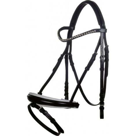 Cob, Noir 9100: Bride en cuir de vachette Flora complète avec rênes en tissu (1/5)