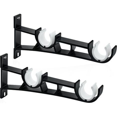 Lot de 2 supports de tringle à rideaux double de 28 mm - Résistants - Noir