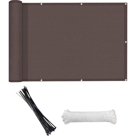 Brise-vue pour balcon (PEHD) résistant aux intempéries, idéal pour terrasse, patio, jardin, piscine extérieure, porche, rambarde, 118 x 35 pouces, couleur café (1/5)