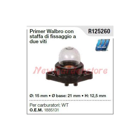 Cebador WALBRO para carburador WT cortacésped cortacésped R125260