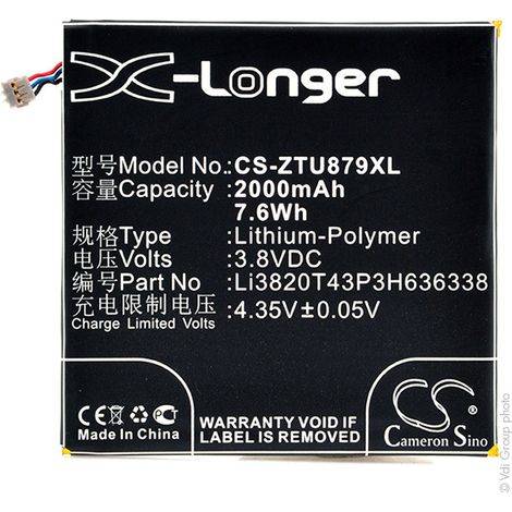 NX - Batterie téléphone, smartphone, GSM pour ZTE 3.8V 2000mAh - LI3820T43P3H636338LI38