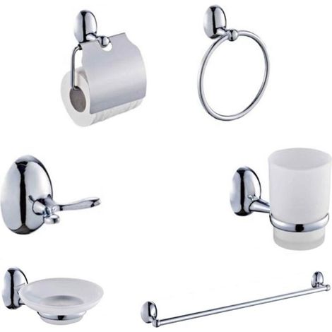 KIT COMPLET 6 ACCESSOIRES DE SALLE DE BAIN PORTE-SAVON WC CROCHET SERVIETTE 03903 (1/2)
