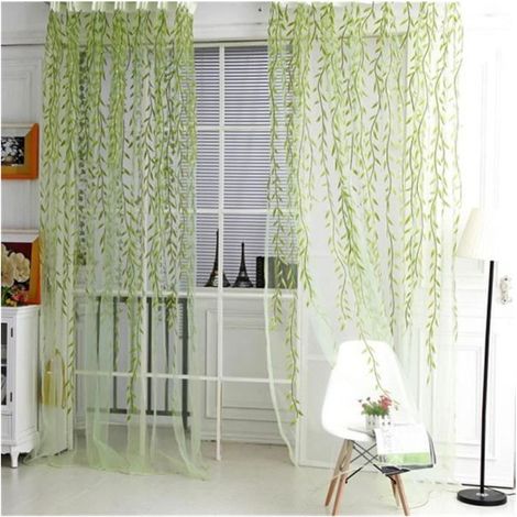 Voilage - Noname - 1m x 2m - Vert - Motif Saule Brindille - Style Scandinave-Nature (1/4)