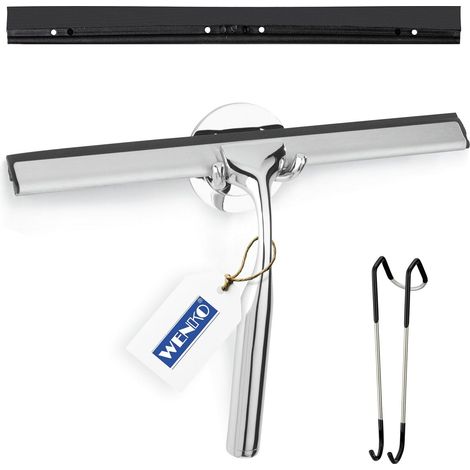 Raclette de Douche Terni Plus, raclette Salle de Bain avec Support Mural, Fixation sans perçage adhésive Turbo Loc, Surfaces murales, Zinc - Double Lame Caoutchouc, 24,5x16,5 cm, Brillant (1/5)