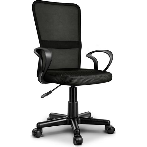 TRESKO Sedia da ufficio, sedia da scrivania nera, sedia girevole, con braccioli e rotelle scorrevoli in plastica, altezza regolabile in continuo, seduta imbottita, vestibilità ergonomica