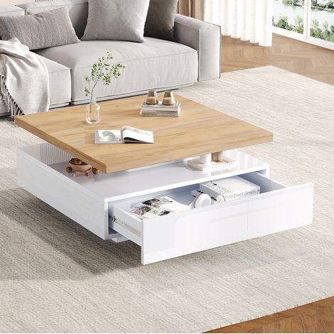 Tavolino quadrato 70x70x36 cm bianco e noce con contenitore, FloraGrace (1/5)