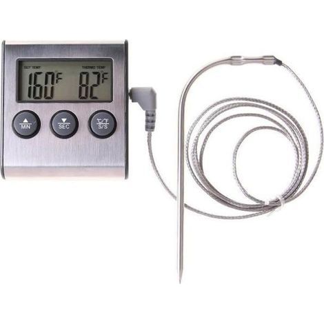 0-300℃ Thermomètre de cuisine avec sonde, Thermomètre et Minuteur Cuisine, Thermomètre digitale a sonde pour viande,barbecue (1/4)