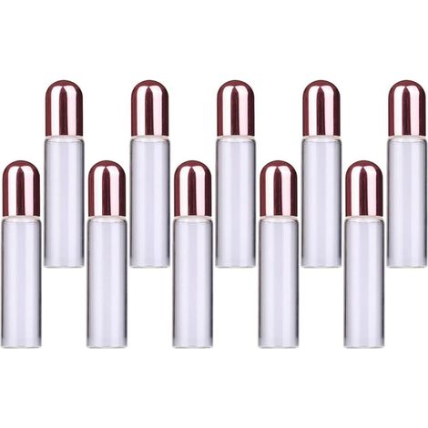 10 Pieces Essential Oil Roll-on Bottles, Small 1ml Glass Ball-Top Bottles, Pink, Refillable, Leakproof, Portable, for Aromatherapy and Travel (1/5)