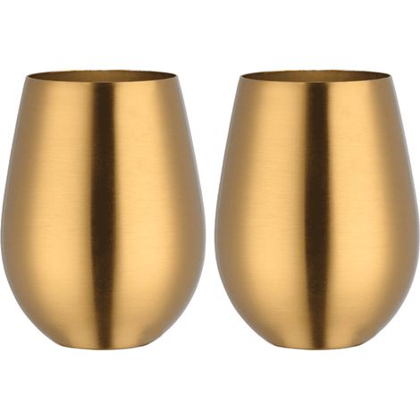 2x Verre à vin sans pied, Acier inoxydable brossé, Forme bombée, Rétention température, Intérieur électropoli, Camping (1/5)