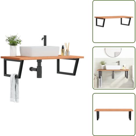Estantería de lavabo - vidaXL Estante de lavabo de pared de acero y madera maciza de haya - Estantería de madera