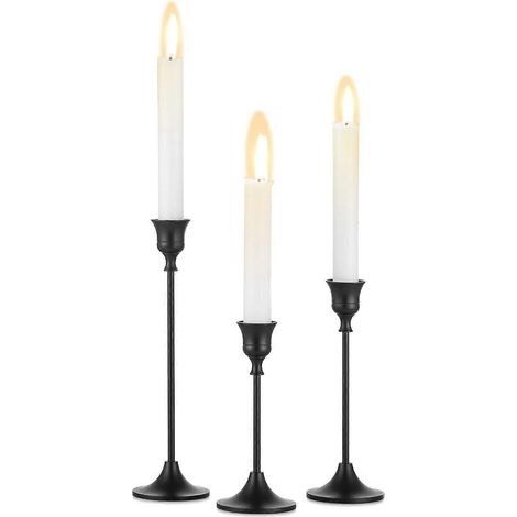 Bougeoirs décoratifs pour salon - Lot de 3 bougeoirs coniques noirs en métal, décoration de table pour mariage, maison ou fête. (1/5)