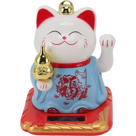 Chaton porte-bonheur lumineux à induction en plastique bleu, décoration chinoise pour maison et voiture (1/5)