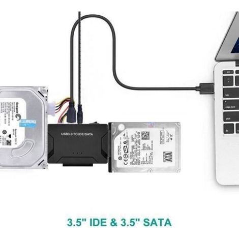 Adaptateur Disque Dur - USB 3.0 vers SATA et IDE - Pour HDD SSD 2.5 Pouces et 3.5 Pouces - Jusqu'à 4 To - Alimentation 12 V - Noir (1/4)