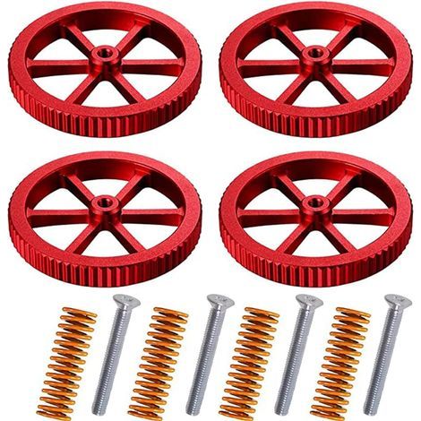 4-teiliges Set Aluminium-Nivelliermuttern, kompatibel mit Ender 3/3 Pro/3 V2, 5/5 Plus/Pro und CR 20 3D-Druckern, inklusive 4 Heizbett-Matrixfedern für 3D-Drucker – Rot (1/5)