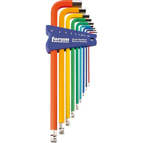 Jeu de clés coudées à 6 pans, à tête sphérique, verni, 9 pièces, Contenu : 1,5 2 2,5 3 4 5 6 8 10 mm (1/2)