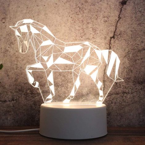 Veilleuse 3D pour Enfants,Illusion Nuit Lumiere Lampe de Chevet, 3 Couleurs de Nuit pour Chambre Enfant anniversaire Enfants Noël Cadeau,Cheval blanc (1/5)