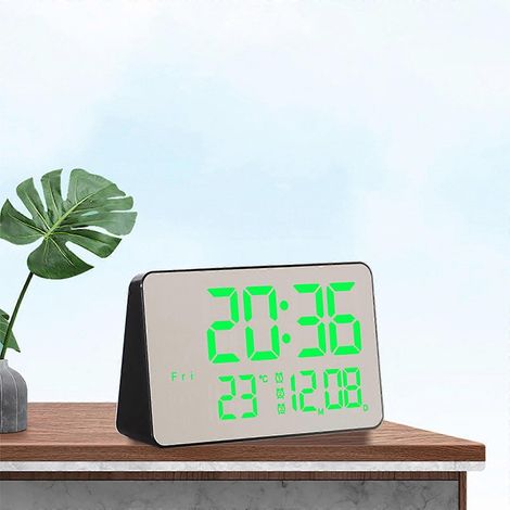 Réveil miroir USB, horloge multifonction avec LED de température, réveil de chevet simple et affichage du jour de la semaine. (1/5)
