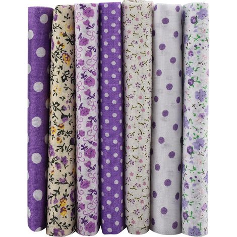7-teiliges DIY-Bettwäsche-Set aus 25 x 25 cm großen Baumwollstoffquadraten, vorgeschnitten, Viertel-Bundle, lila Punktmuster (1/5)