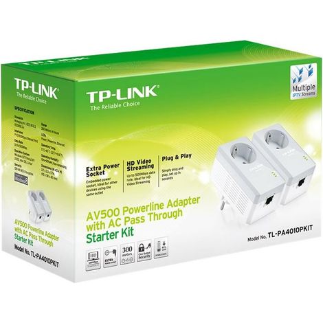 Tp-Link – Adaptateur CPL 500Mbps avec prise intégrée – Kit de 2 – Idéal pour connexion réseau dans toute la maison – Compatible avec tous les FAI