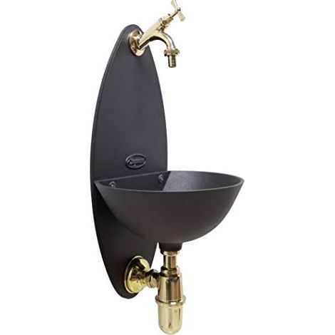 Fontaine murale Atena couleur fonte avec robinet et siphon pour la maison et le jardin finition au choix : poli