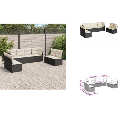 Salon de jardin 8 pcs avec coussins noir résine tressée - Salon De Jardin - Mobilier Extérieur - Set Salon - Résine Tressée - Rotin Synthétique (1/3)