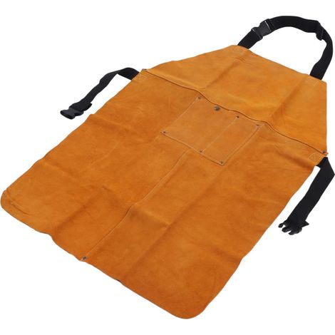 Cowhide Leather Welding Apron, Fireproof Work Apron with Adjustable Straps and Deep Pockets for Metal Welding and Woodworking (1/5)