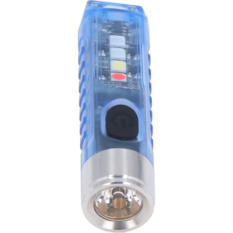 Porte-clés lumineux LED rechargeable USB, 5 LED, 10 modes d'éclairage (blanc, rouge, bleu, violet), aimanté, lampe de poche miniature portable S11, bleu transparent (1/5)
