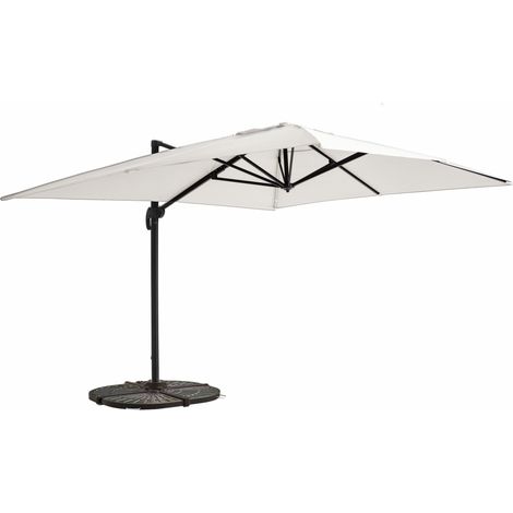 Parasol déporté 3x4m et 4 dalles lestées aluminium blanc