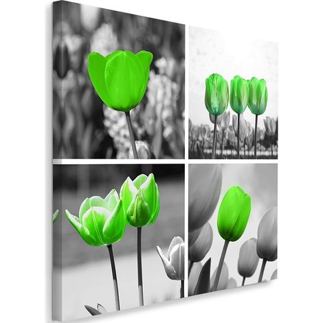 Tableau sur toile Set Tulipes vertes 50x50 (1/5)