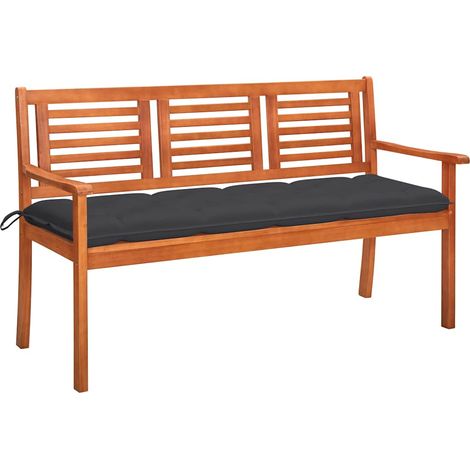 vidaXL Banco de jardín 3 plazas madera maciza eucalipto y cojín 150 cm (1/5)
