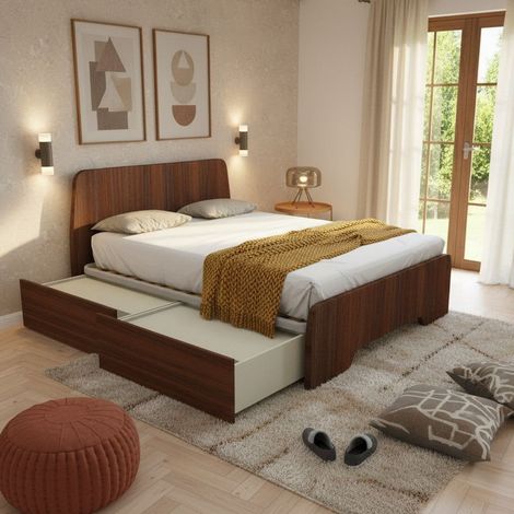 Letto matrimoniale 160x200 con testate sagomate e cassettoni - Noce Caracalla (1/5)