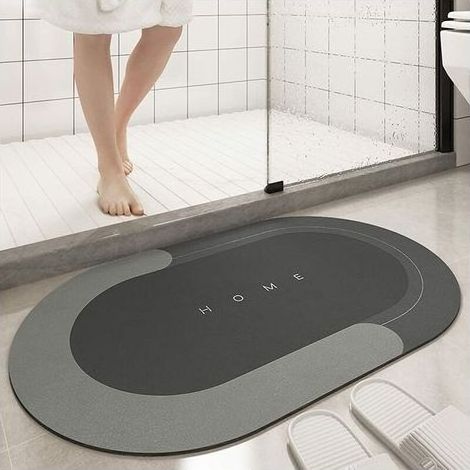 Tapis de bain Ovale Gris Foncé, 45x150cm Tapis de Sol Super Absorbant, Tapis de Salle de Bain à Séchage Rapide, Grand Tapis de Salon Super Absorbant, Fond en Caoutchouc Antidérapant, Facile à Nettoyer (1/5)