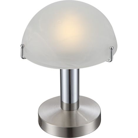 Globo Otti Lampe de chevet avec abat-jour en verre satiné chromé, 1 ampoule E14 3000 K