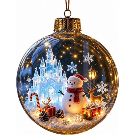 Boule à neige lumineuse 3D en acrylique transparent, décoration de Noël à suspendre au sapin, représentant un carrousel de parc d'attractions (1/5)