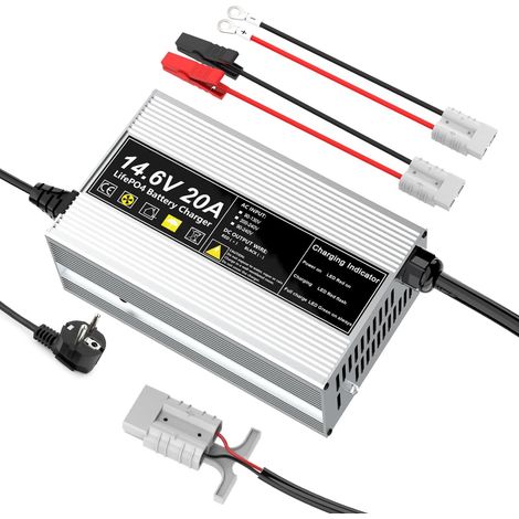 Chargeur 14.6V 20A LiFePO4 pour Chargeur de Batterie au Lithium Fer Phosphate 12V (12.8V), Charge Rapide, protège la Batterie (1/5)