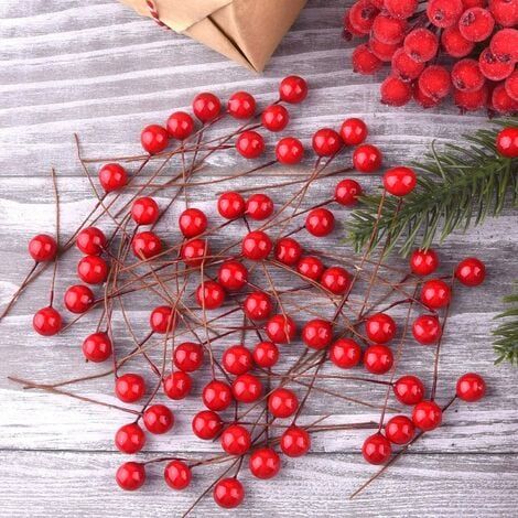 300 pcs Baies de Houx de Noël Mini Baies Artificielles pour Faire des Décorations de Noël Décorations de Guirlande de Noël Fournitures de Guirlande - RW (1/5)