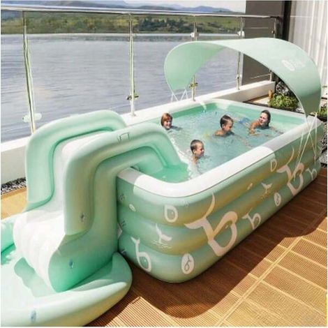Grande piscine gonflable pour bébé, enfant et animal, avec toboggan et panier de basket, PVC, pliable sans pompe (1/4)