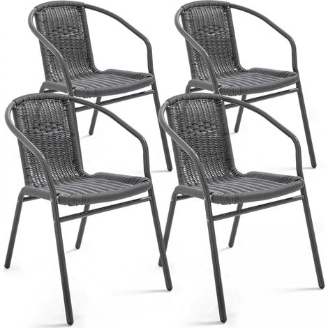Oviala – Lot de 4 fauteuils de jardin empilables – Structure aluminium – Assise en résine tressée – Résistants aux intempéries et UV