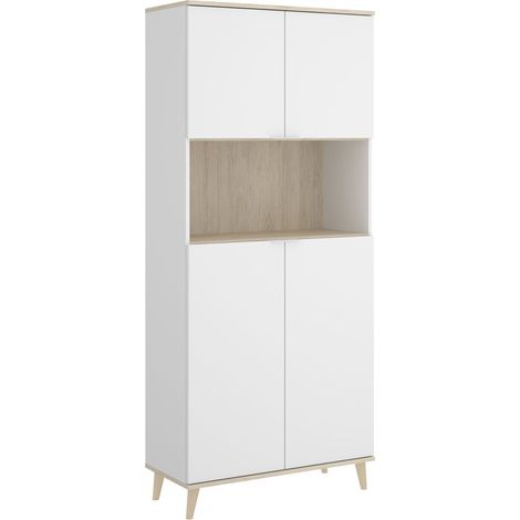 Meuble de rangement coloris blanc/naturel - Longueur 79 x Profondeur 40 x Hauteur 188 cm -PEGANE-